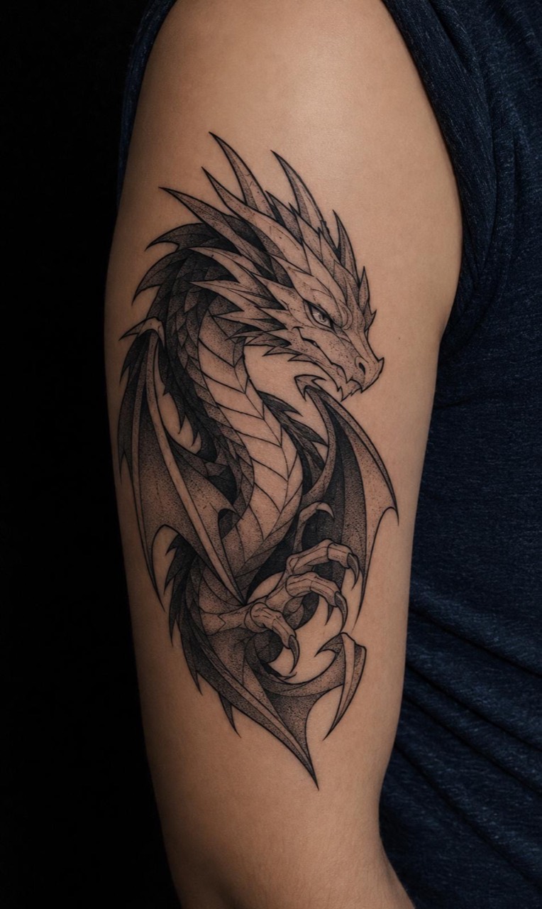Detailreiches Drachen Tattoo